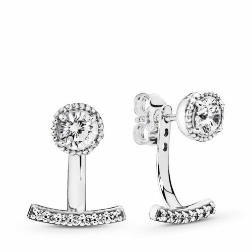Brincos Dupla Elegancia Prata e Zirconias Brancas 